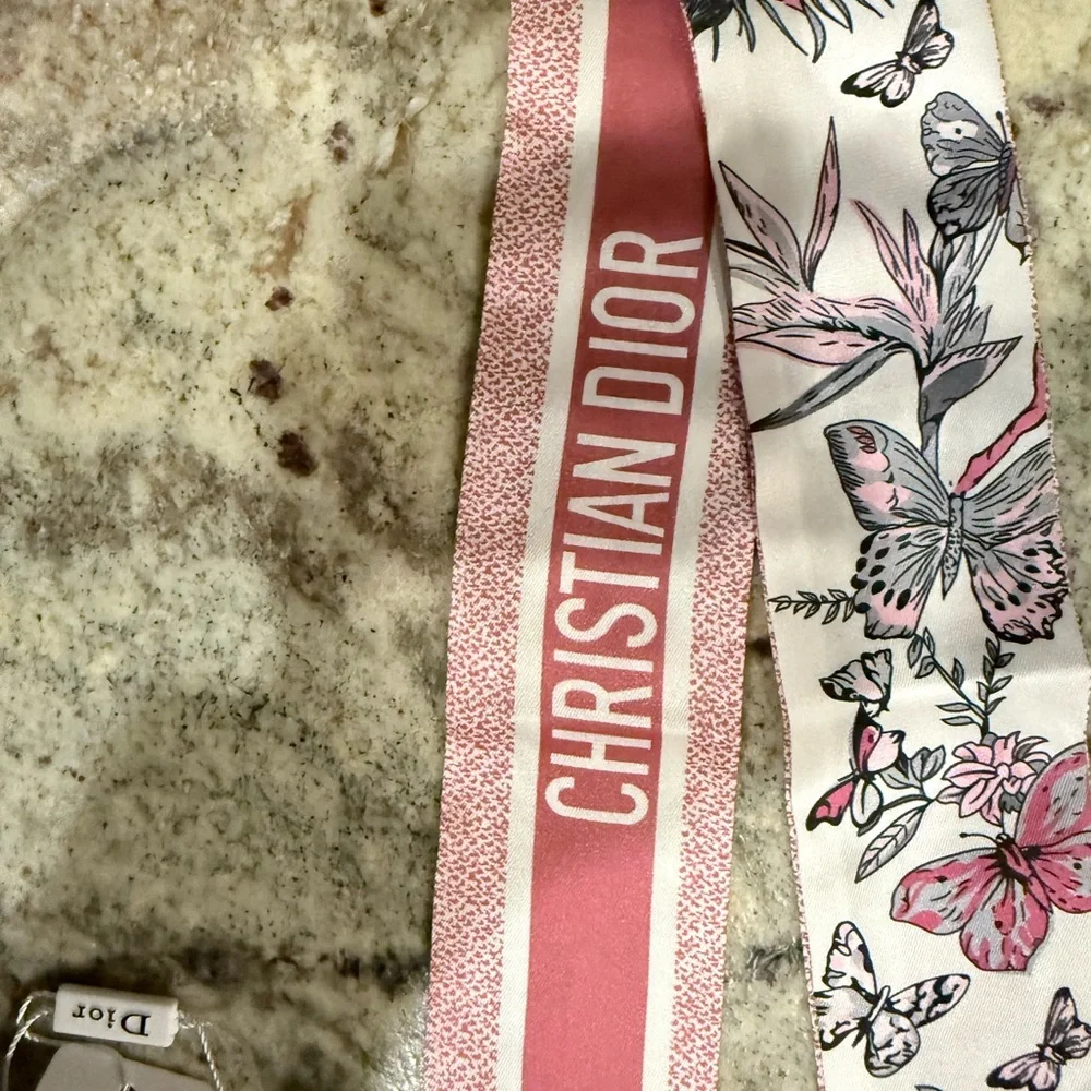 Dior Pink and Cream Floral Silk Scarf
